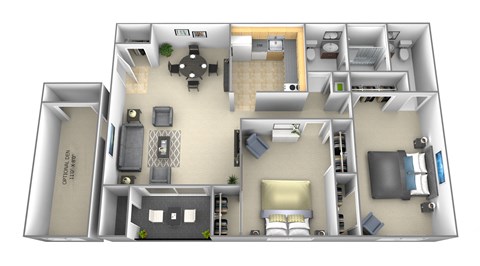 Floor plan for 2 beds, 1.5 baths, 947 sqft